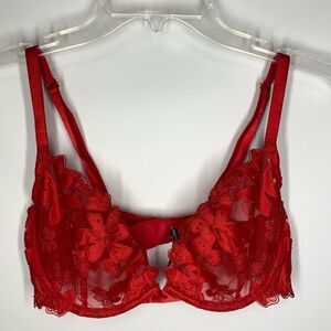 Victoria's Secret Women's Floral Lace Low Cut Demi Bra Red Size 34D/D75 NWOT